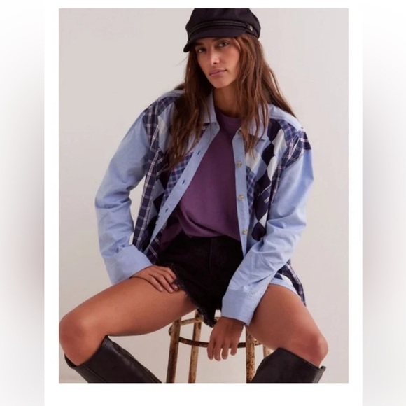 8-Free People -We The Free Argyle Plaid Shirt - Picture 3 of 5